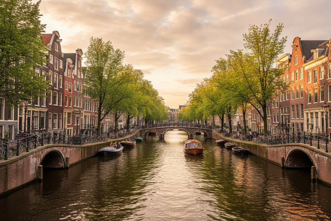 Amsterdam cityscape, home of Avae Wear activewear brand