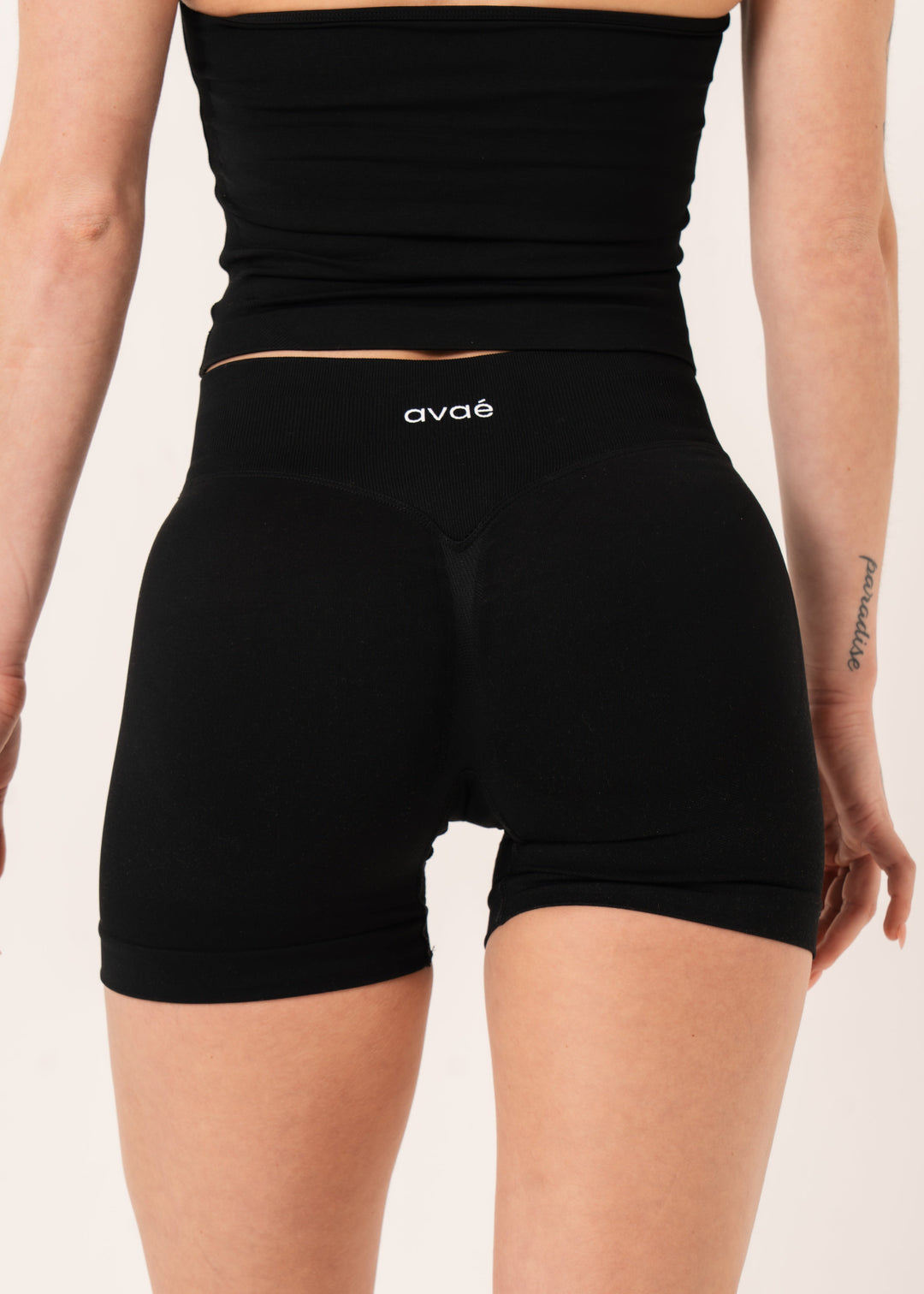 Enhance Shorts Black - Squat Proof Biker Shorts Side View - Avae Wear