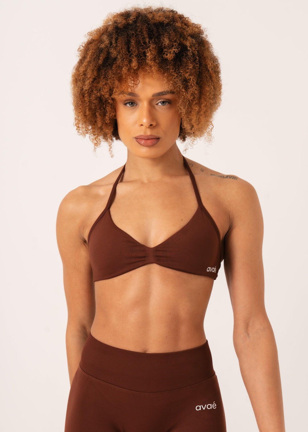 Avae Wear Enhance Strappy Sports Bra Brown - Sports Bra Front View