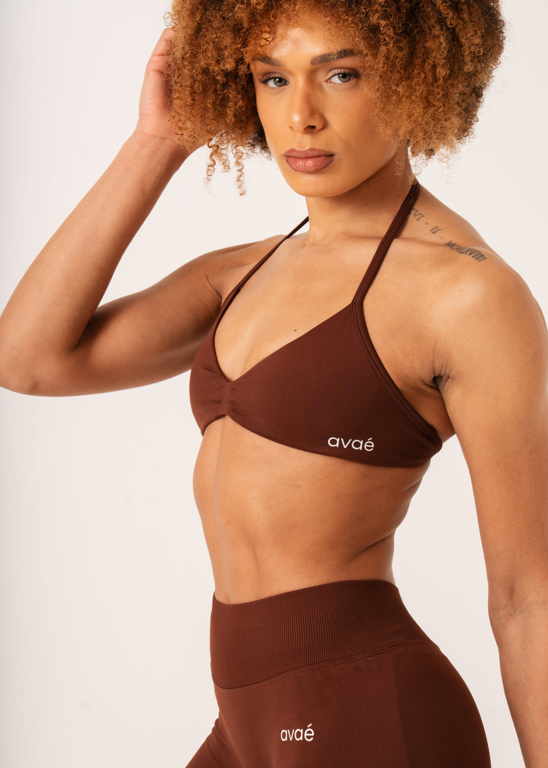 Enhance Strappy Sports Bra Brown - Sculpt Fit Back View - Avae Wear