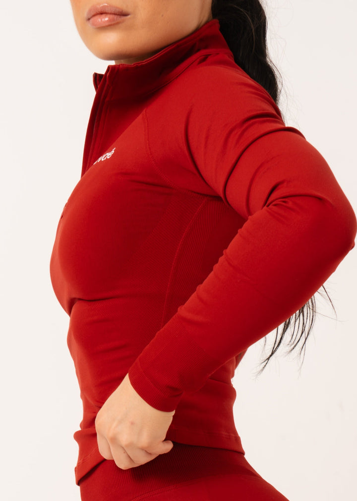 Enhance Half Zip Jacket Red - Detail Compression Fit - Avae Wear