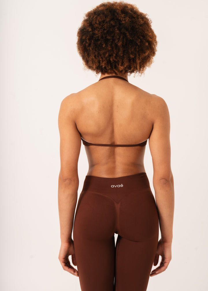 Enhance Strappy Sports Bra Brown - Detail Compression Fit - Avae Wear