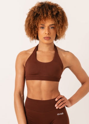 Enhance Halterneck Sports Bra - Brown