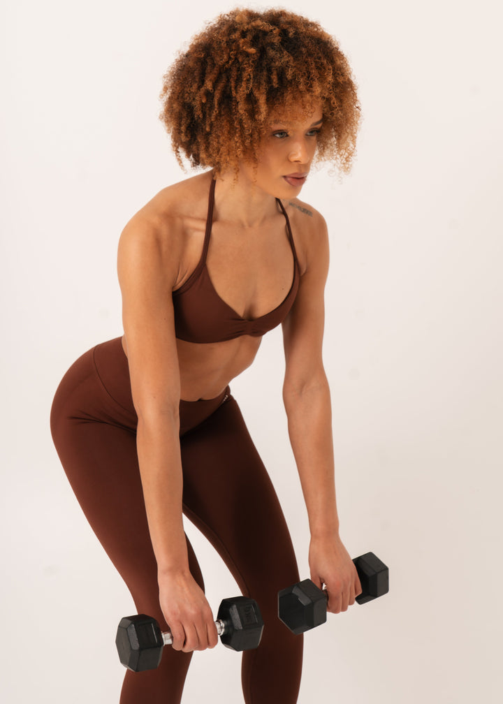 Enhance Strappy Sports Bra Brown - Workout - Avae Wear