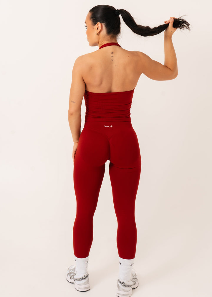 Enhance Halterneck Top Red - Detail Compression Fit - Avae Wear
