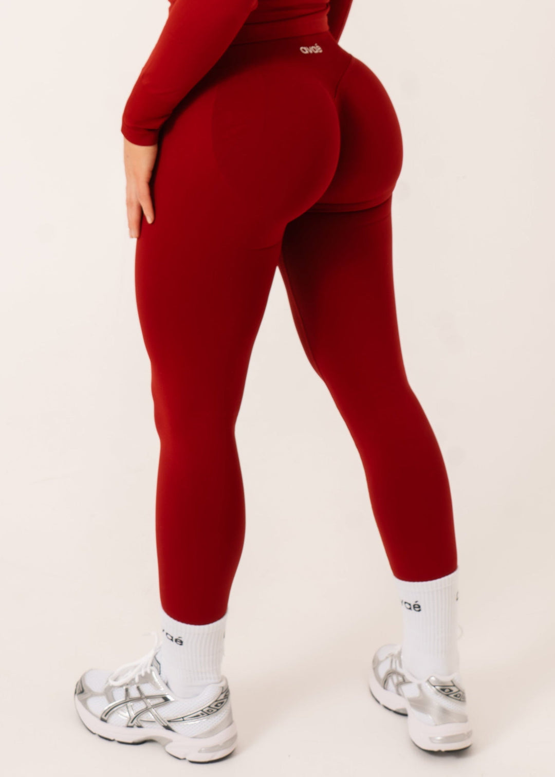 Enhance Legging Red - Squat Proof Side View - Avae Wear