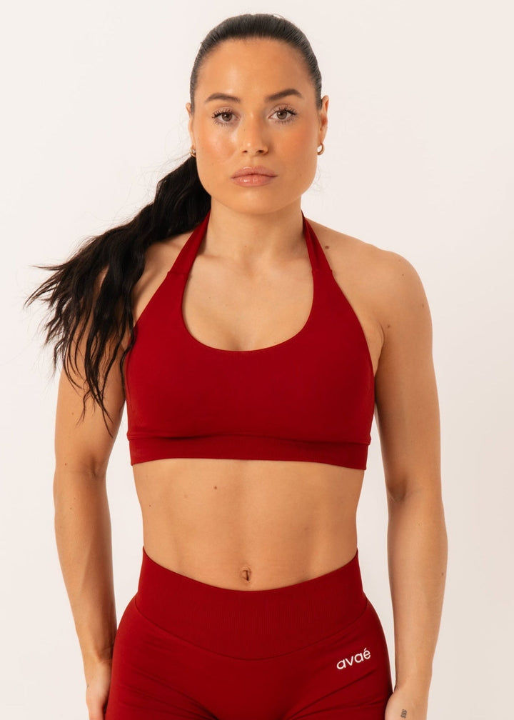 Avae Wear Enhance Halterneck Sports Bra Red - Sports Bra Front View