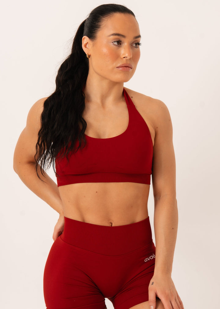 Enhance Halterneck Sports Bra Red - Sculpt Fit Back View - Avae Wear
