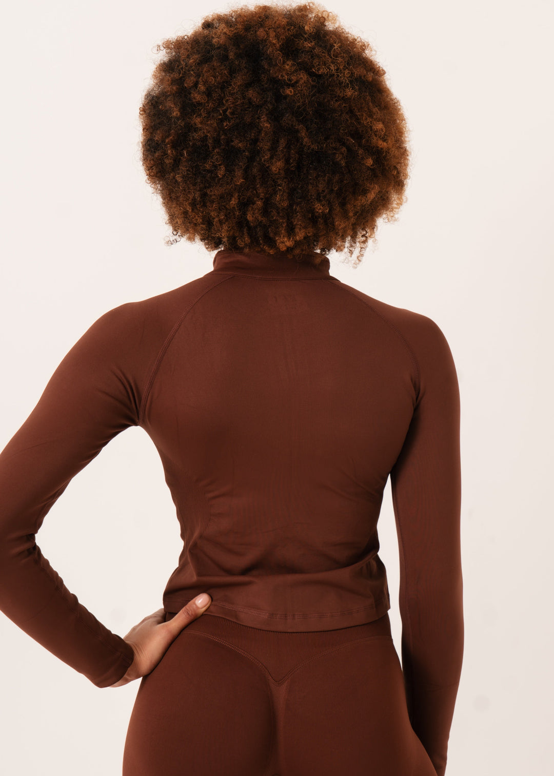Enhance Full Zip Jacket Brown - Athletic Layer Side View - Avae Wear