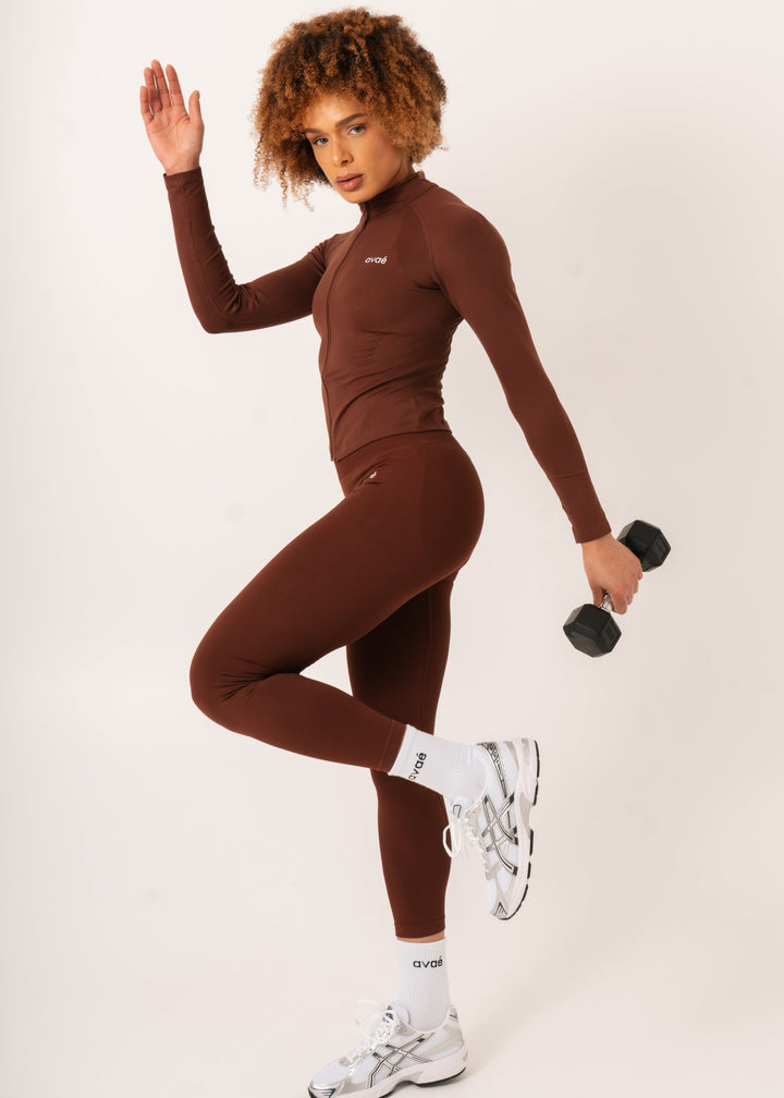 Enhance Full Zip Jacket Brown - Workout - Avae Wear
