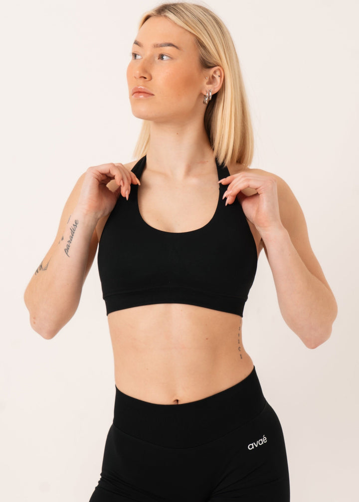 Avae Wear Enhance Halterneck Sports Bra Black - Sports Bra Front View