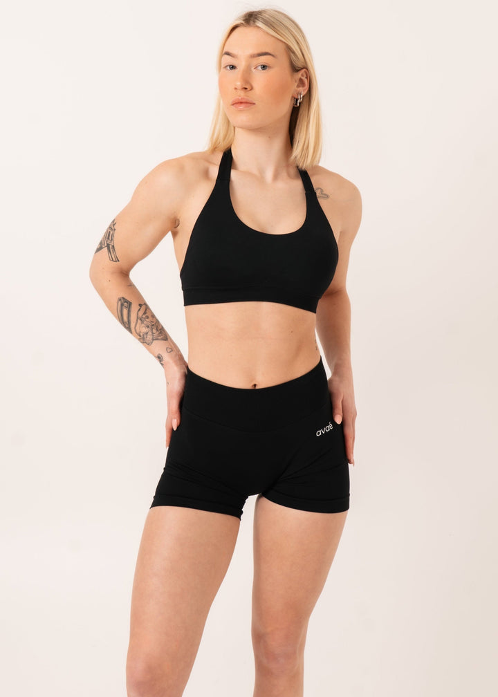Enhance Halterneck Sports Bra Black - Sculpt Fit Back View - Avae Wear