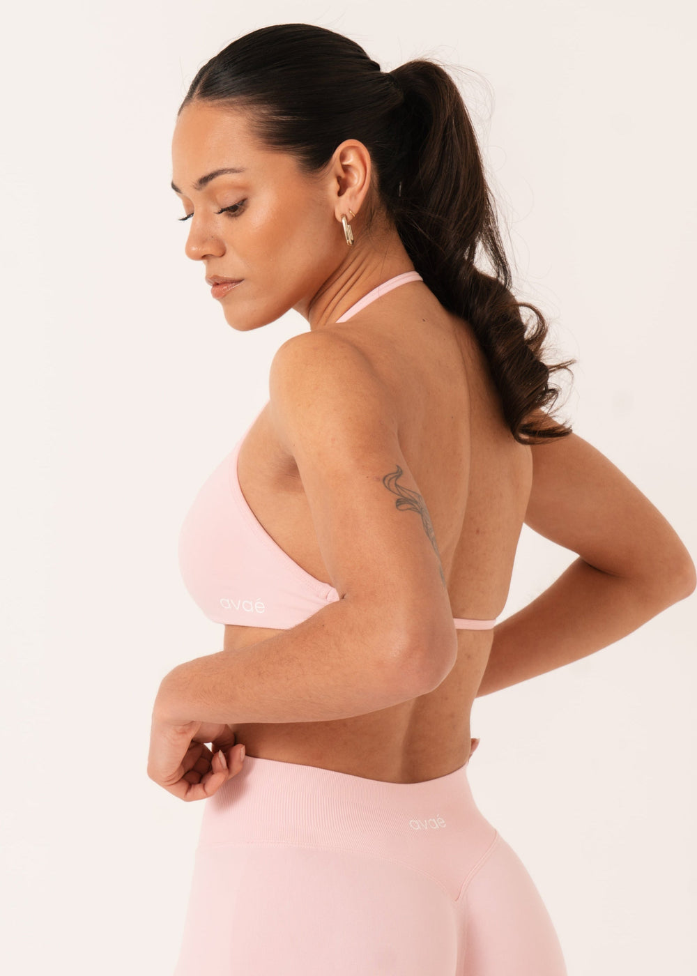 Enhance Strappy Sports Bra Pink - Supportive Workout Bra Side View - Avae Wear