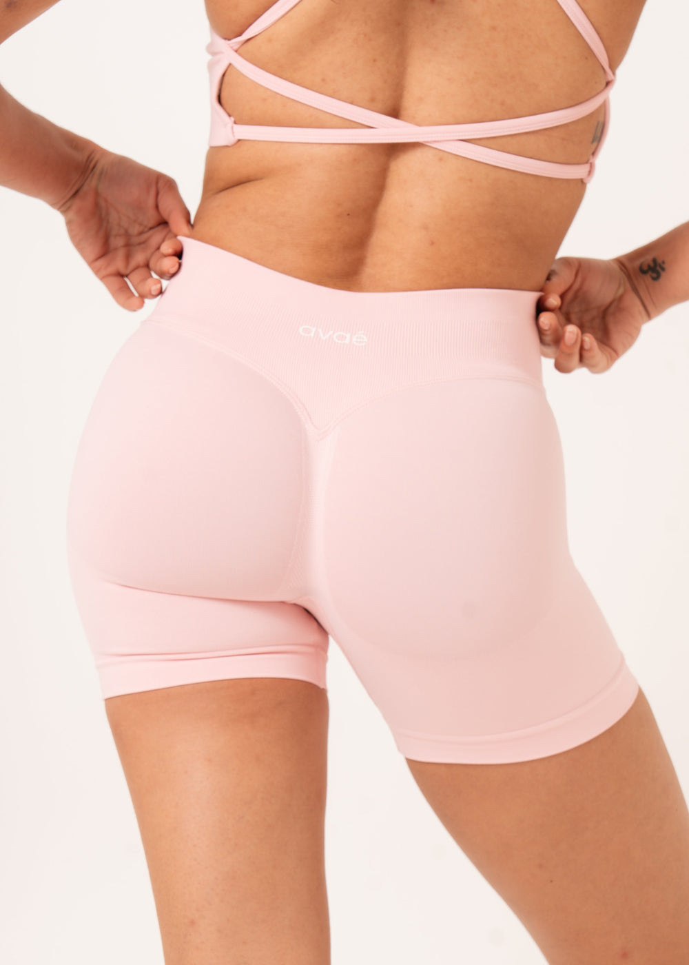 Enhance Shorts Pink - Squat Proof Biker Shorts Side View - Avae Wear
