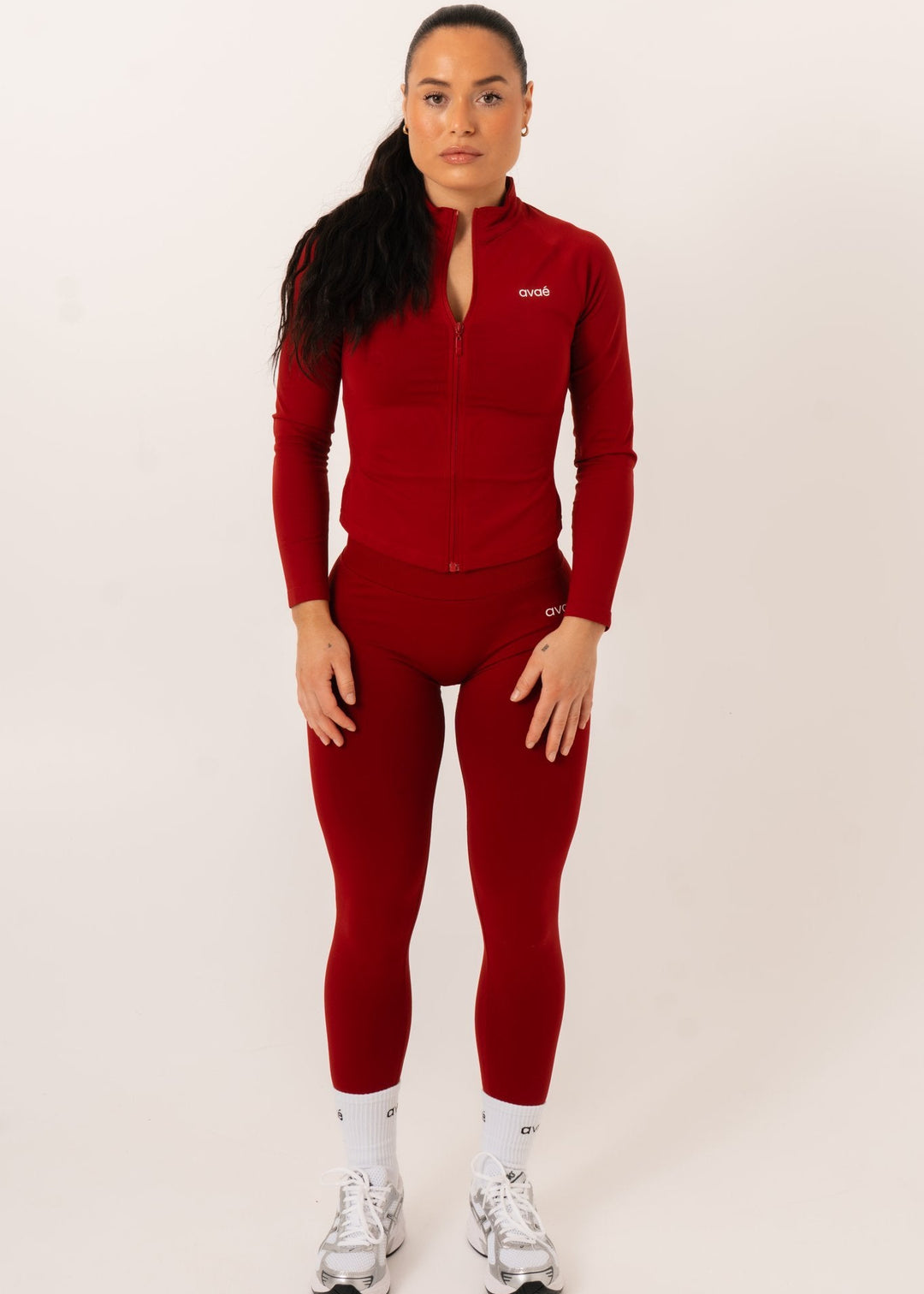 Enhance Full Zip Jacket Red - Shape-Enhancing Fit Back View - Avae Wear